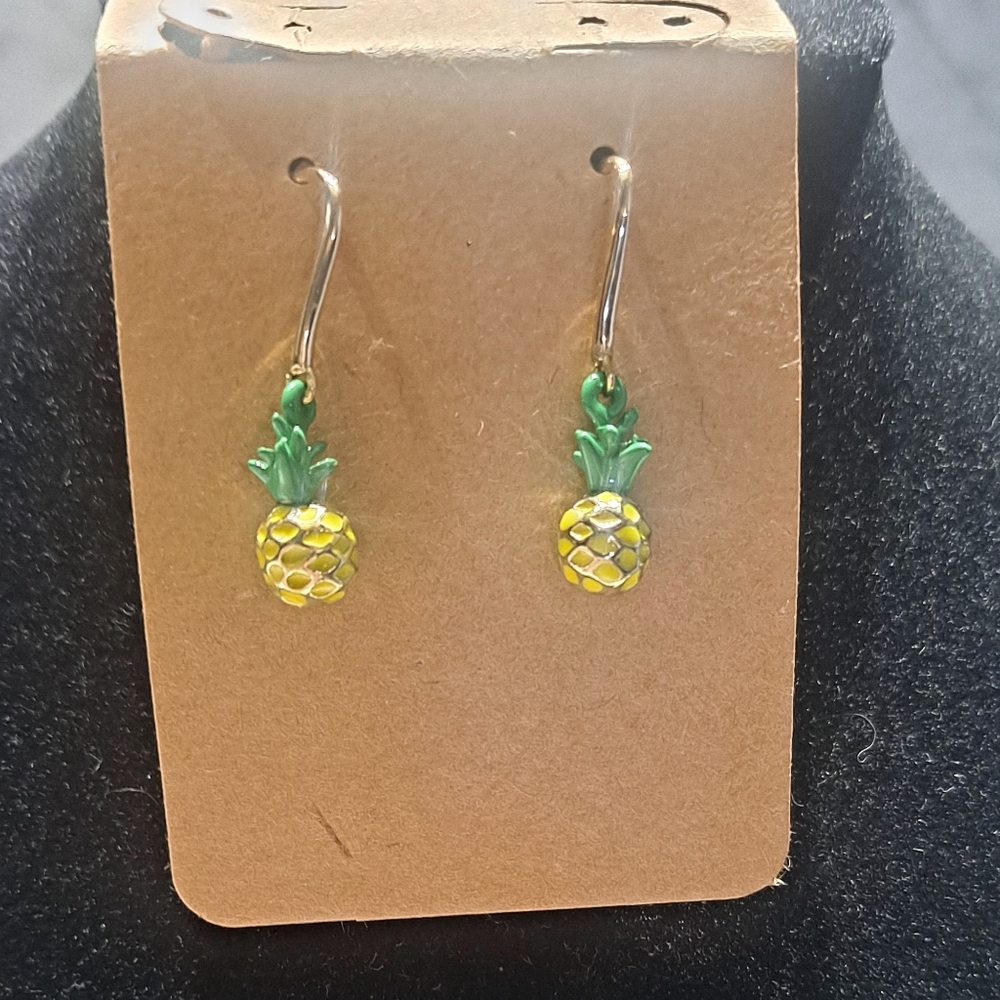 Pineapple Dangle Earrings in Green and Yellow